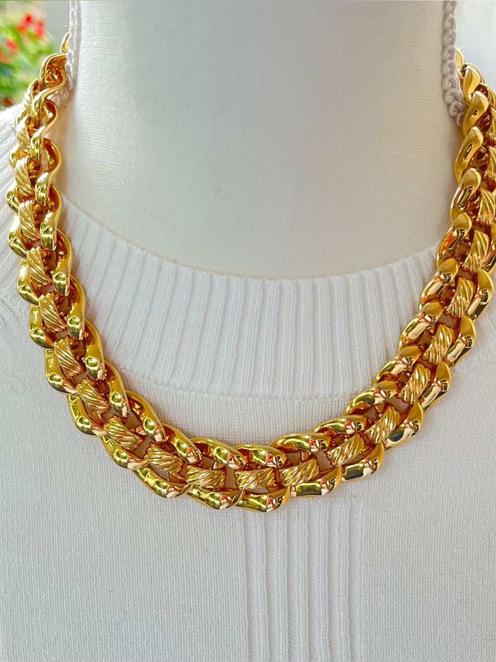 Vintage Napier Gold Tone Chunky Link Necklace Signed Heavy 1980s Statement